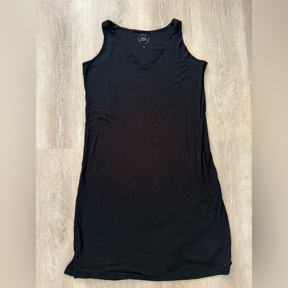 Cozy Earth Rib-Knit V-Neck Tank Lounge Dress Black Large Excellent Condition - Picture 1 of 5